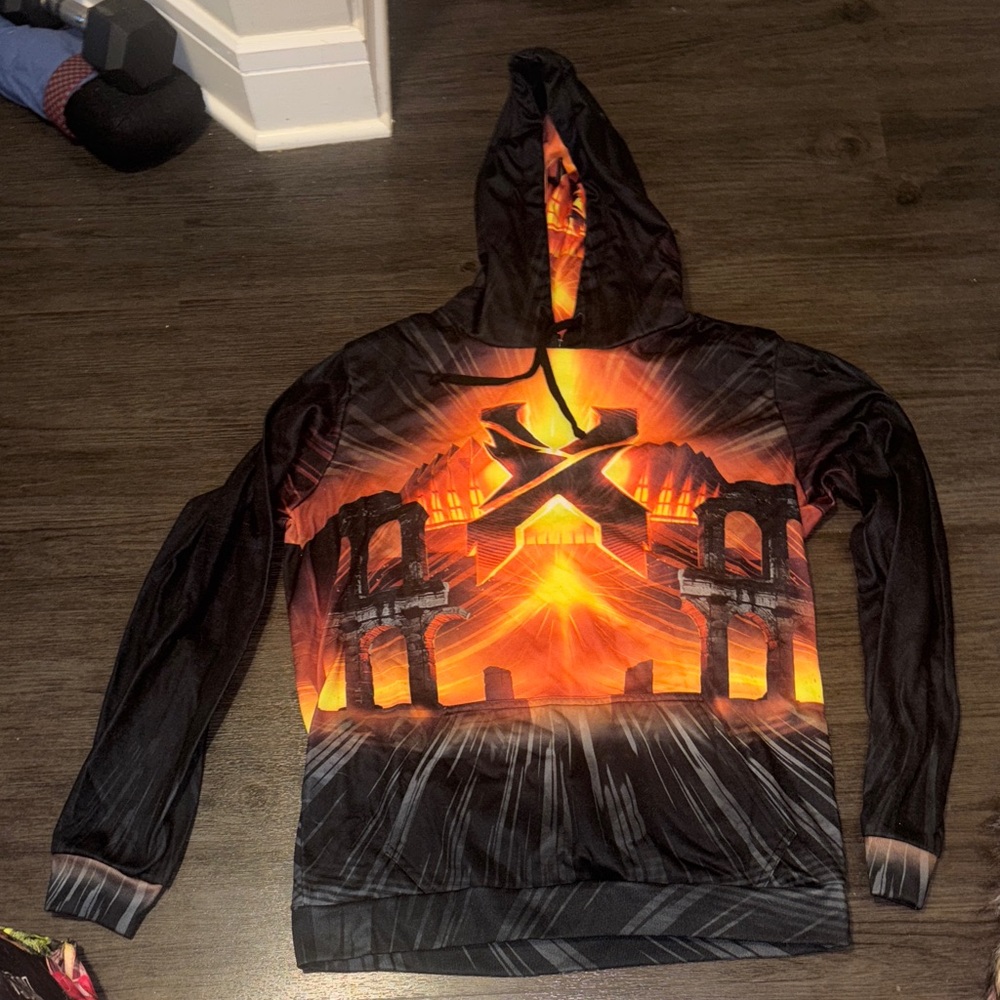 Graphic Hoodie with Orange and Black Design